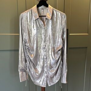 Free People Shiny Silver Blouse M